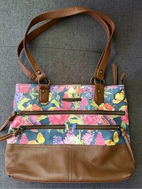 Stone Mountain Accessories Floral Shoulder Tote in Brown and Multicolor